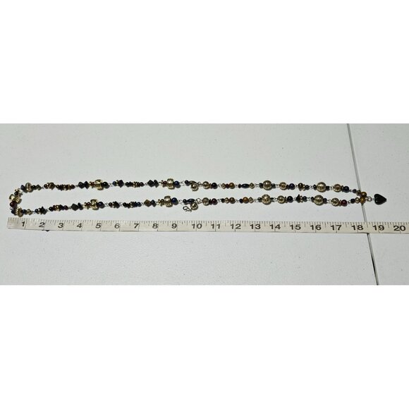 Elegant Art Deco Gold Tone Blue Chunky Gemstone Beaded Heart Pendant Necklace - Picture 8 of 9